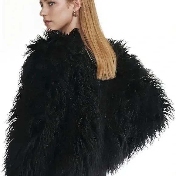 Women's Chic Black Faux Fur Jacket NEW US Size M - Picture 3 of 7